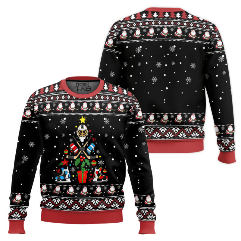 Hooktab Ice Hockey Christmas Tree Ugly Christmas Sweater Hooktab Ice Hockey Christmas Tree Ugly Christmas Sweater