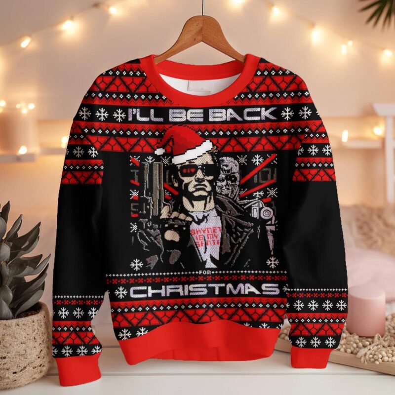 Hooktab I'll Be Back Terminator Ugly Christmas Sweater Hooktab I'll Be Back Terminator Ugly Christmas Sweater