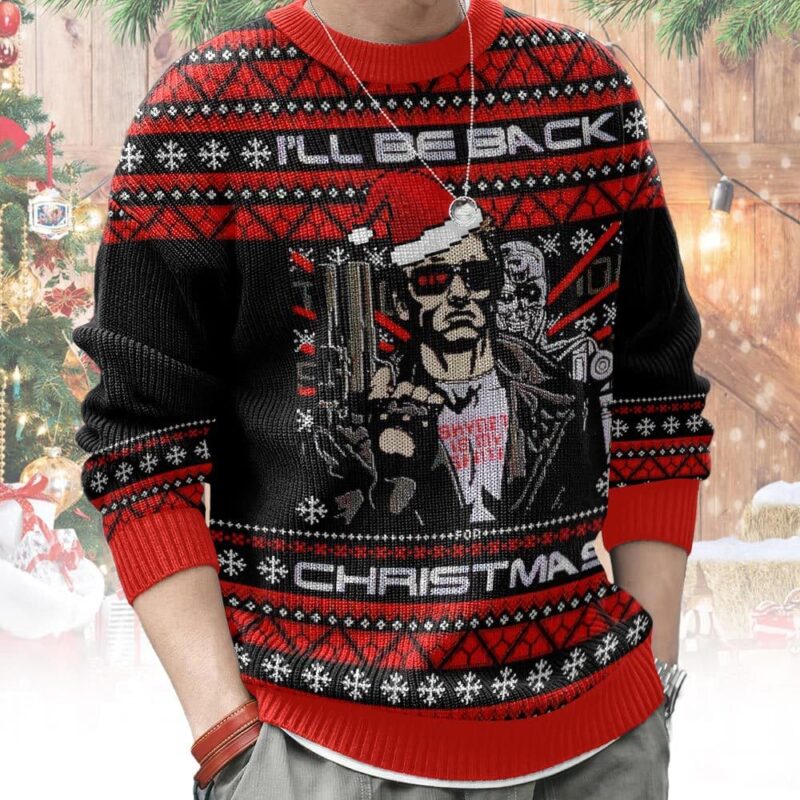 Hooktab I'll Be Back Terminator Ugly Christmas Sweater Hooktab I'll Be Back Terminator Ugly Christmas Sweater
