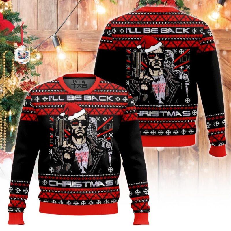 Hooktab I'll Be Back Terminator Ugly Christmas Sweater Hooktab I'll Be Back Terminator Ugly Christmas Sweater