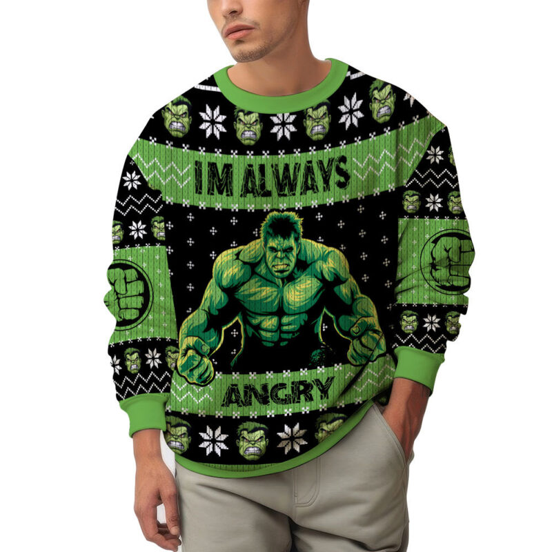 Hooktab I'm Always Angry Hulk Ugly Christmas Sweater Hooktab I'm Always Angry Hulk Ugly Christmas Sweater