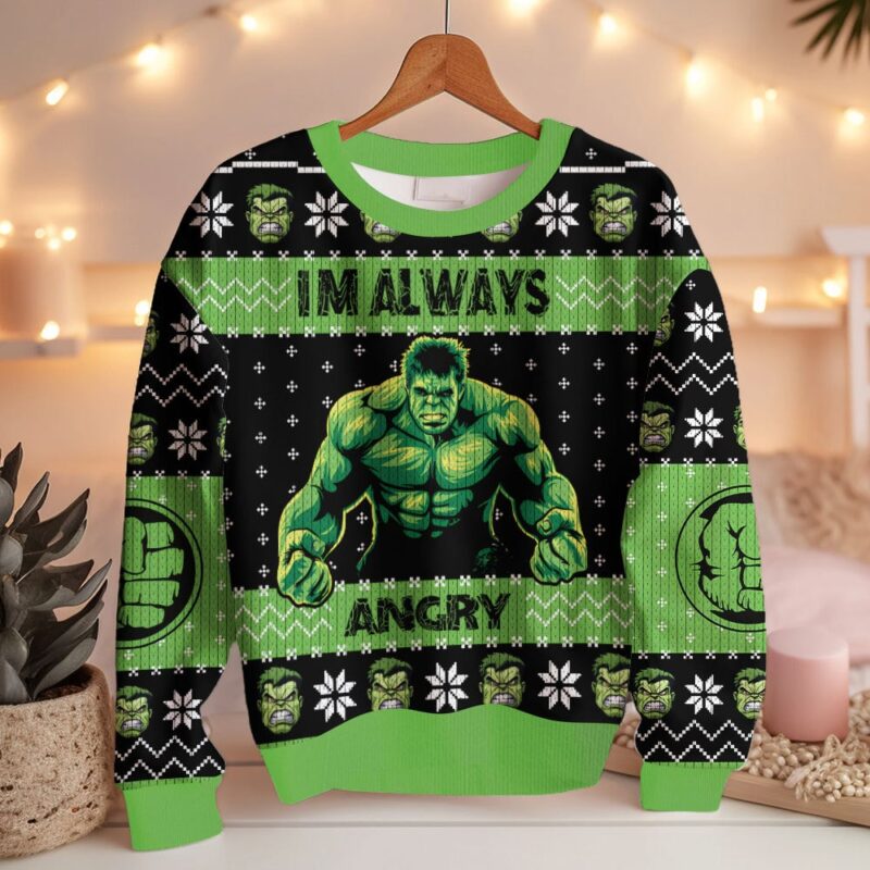 Hooktab I'm Always Angry Hulk Ugly Christmas Sweater Hooktab I'm Always Angry Hulk Ugly Christmas Sweater