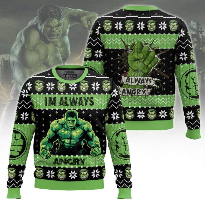 Hooktab I'm Always Angry Hulk Ugly Christmas Sweater Hooktab I'm Always Angry Hulk Ugly Christmas Sweater
