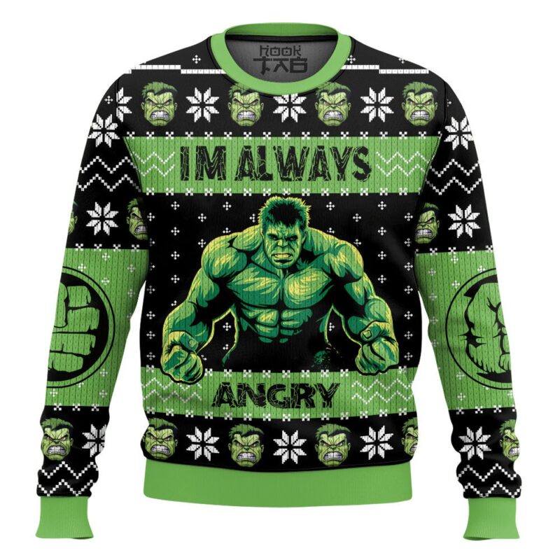 Hooktab I'm Always Angry Hulk Ugly Christmas Sweater