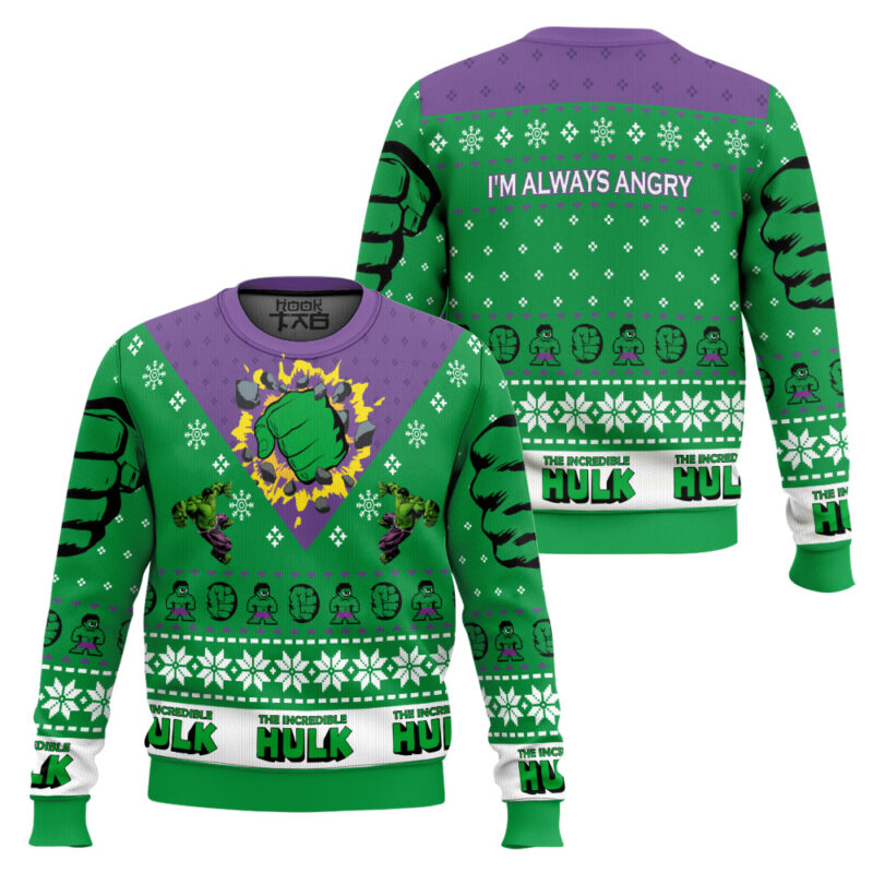 Hooktab I’m Always Angry The Incredible Hulk Ugly Christmas Sweater Hooktab I’m Always Angry The Incredible Hulk Ugly Christmas Sweater
