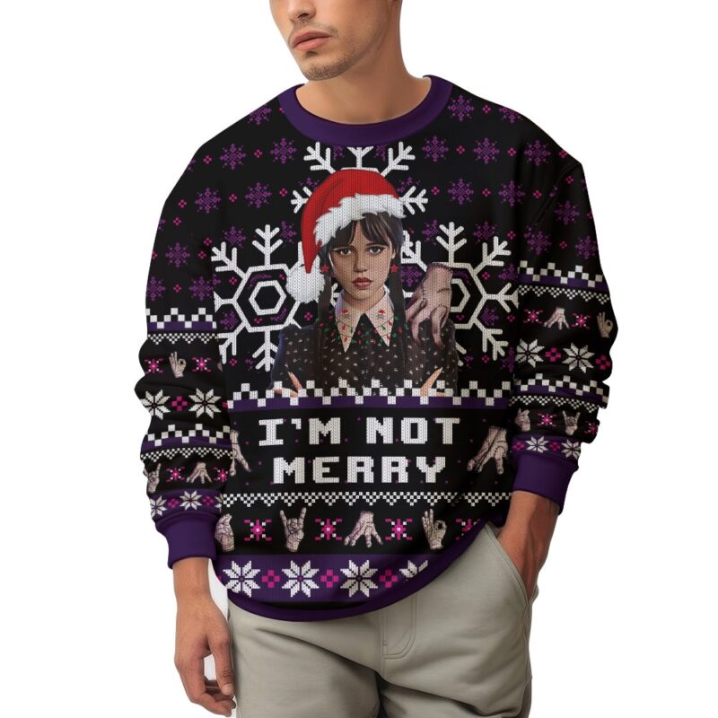 Hooktab I'm Not Merry Wednesday Ugly Christmas Sweater Hooktab I'm Not Merry Wednesday Ugly Christmas Sweater