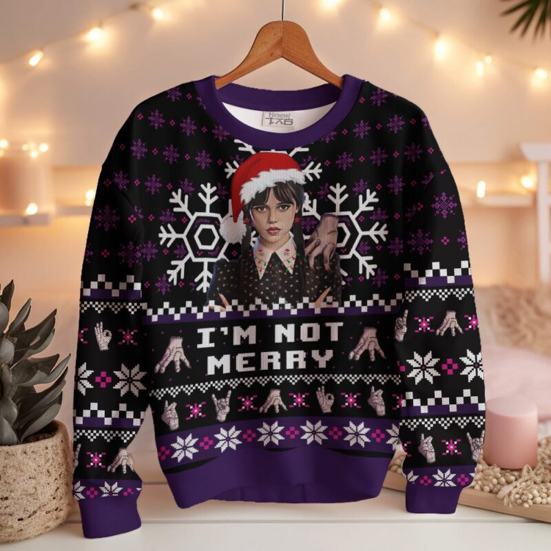 Hooktab I'm Not Merry Wednesday Ugly Christmas Sweater Hooktab I'm Not Merry Wednesday Ugly Christmas Sweater