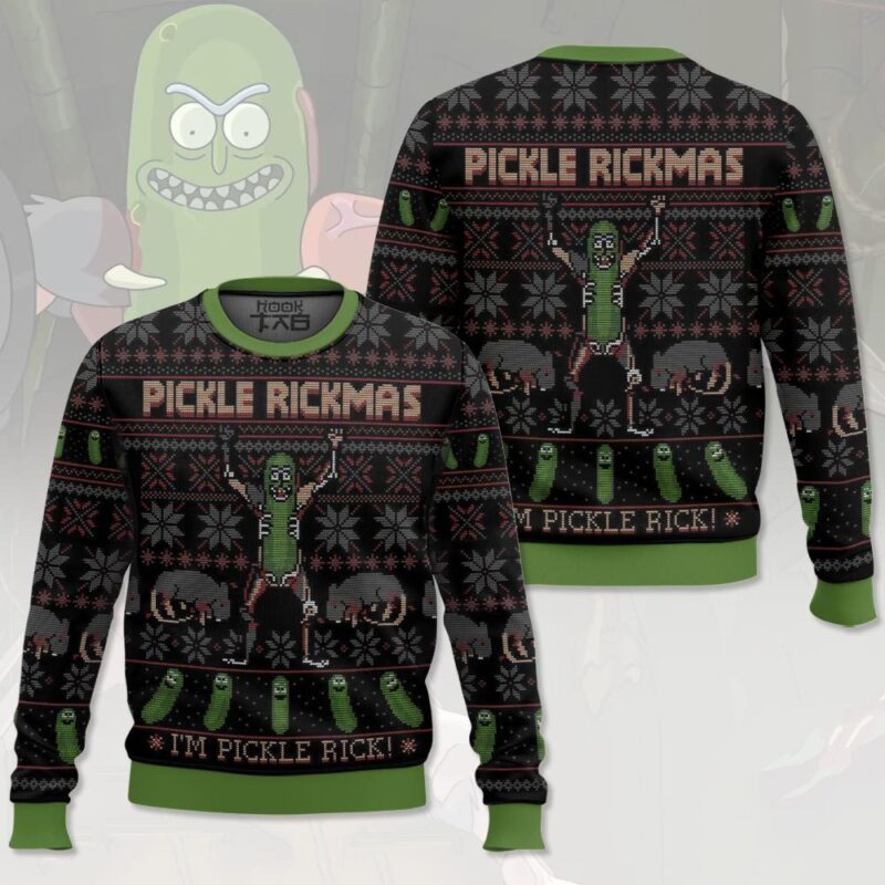 Hooktab I'm Pickle Rick And Morty Ugly Christmas Sweater Hooktab I'm Pickle Rick And Morty Ugly Christmas Sweater