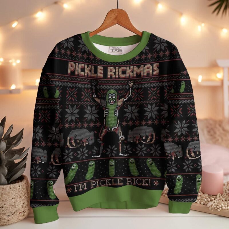 Hooktab I'm Pickle Rick And Morty Ugly Christmas Sweater Hooktab I'm Pickle Rick And Morty Ugly Christmas Sweater