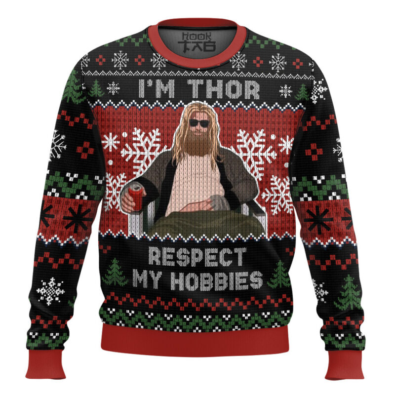Hooktab I'm Thor Respect My Hobbies Marvel Ugly Christmas Sweater