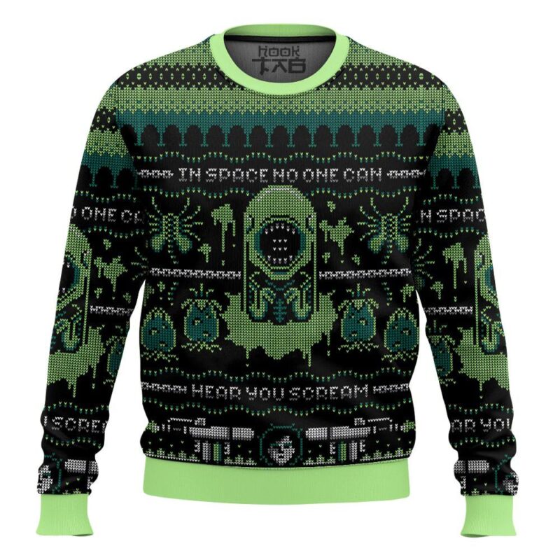 Hooktab In Space No One Can Hear You Scream Alien Ugly Christmas Sweater