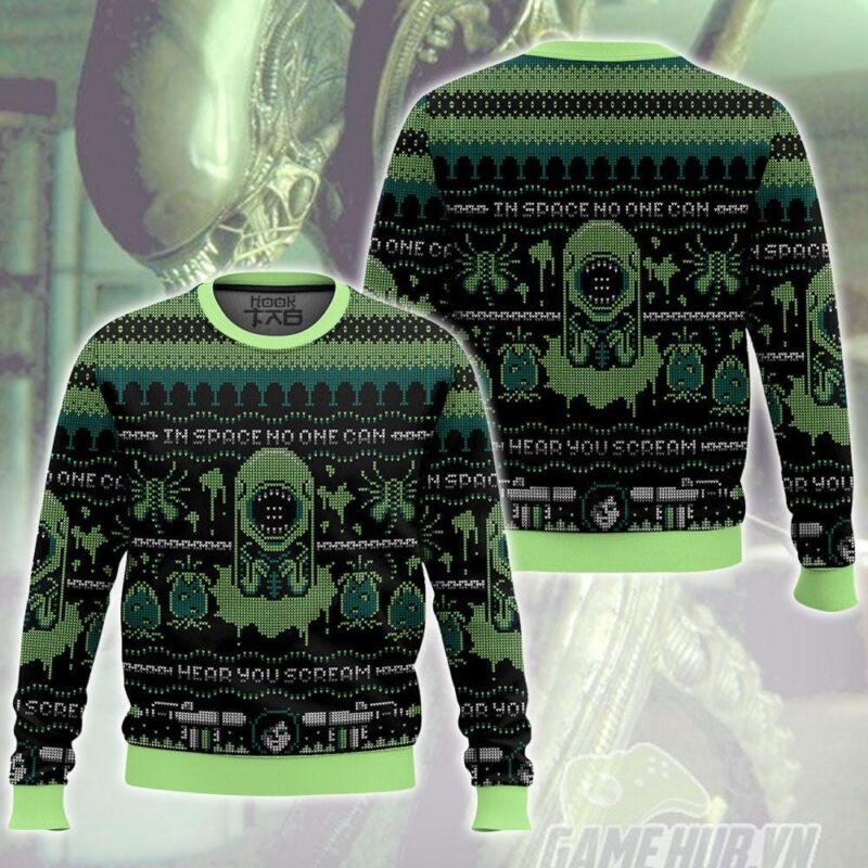 Hooktab In Space No One Can Hear You Scream Alien Ugly Christmas Sweater Hooktab In Space No One Can Hear You Scream Alien Ugly Christmas Sweater