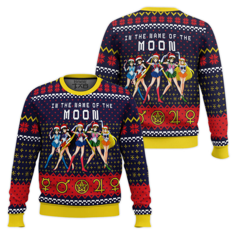 Hooktab In The Name Of The Moon Sailor Moon Ugly Christmas Sweater Hooktab In The Name Of The Moon Sailor Moon Ugly Christmas Sweater