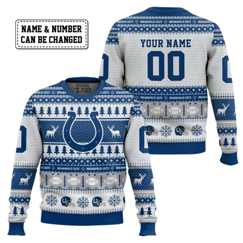 Hooktab Indianapolis Colts - Custom Name And Number Ugly Sweater Hooktab Indianapolis Colts - Custom Name And Number Ugly Sweater