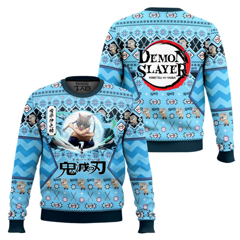 Hooktab Inosuke Hashibira Ugly Christmas Sweater Hooktab Inosuke Hashibira Ugly Christmas Sweater