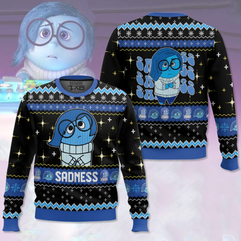 Hooktab Inside Out Sadness Ugly Christmas Sweater Hooktab Inside Out Sadness Ugly Christmas Sweater