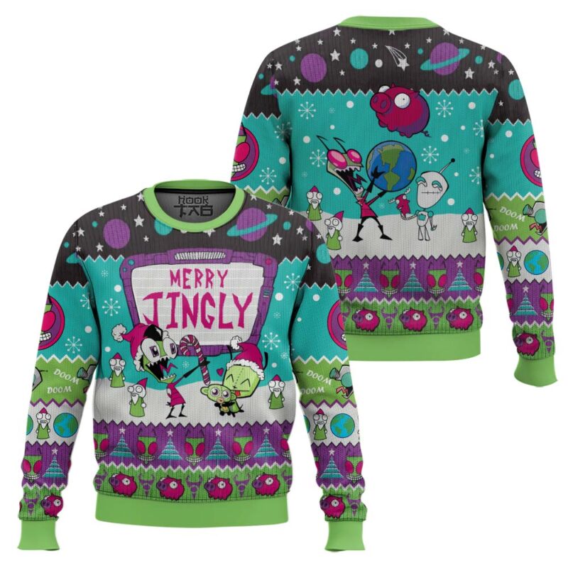Hooktab Invader Zim Merry Jingly Ugly Christmas Sweater Hooktab Invader Zim Merry Jingly Ugly Christmas Sweater