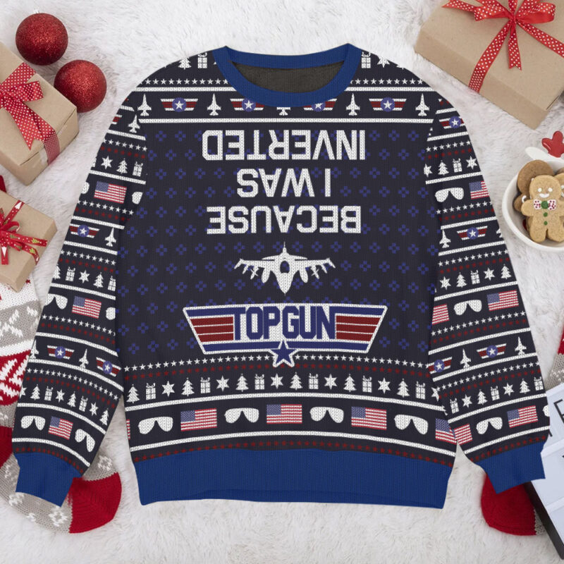 Hooktab Inverted Top Gun Ugly Christmas Sweater Hooktab Inverted Top Gun Ugly Christmas Sweater