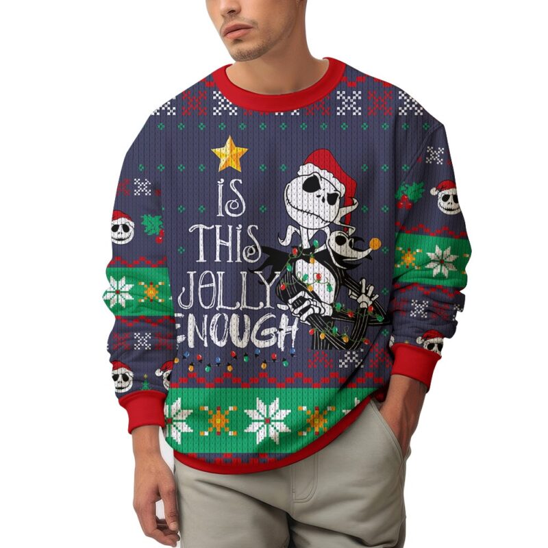 Hooktab Is This Jolly Enough Jack Skellington Ugly Christmas Sweater Hooktab Is This Jolly Enough Jack Skellington Ugly Christmas Sweater
