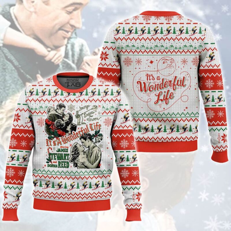Hooktab It’s A Wonderful Life George And Mary Ugly Christmas Sweater Hooktab It’s A Wonderful Life George And Mary Ugly Christmas Sweater