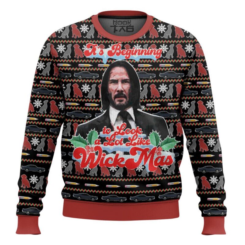 Hooktab It's Beginning To Look A Lot Like Wickmas John Wick Ugly Christmas Sweater