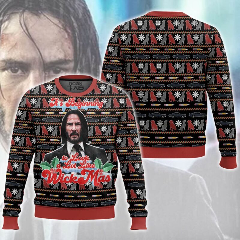 Hooktab It's Beginning To Look A Lot Like Wickmas John Wick Ugly Christmas Sweater Hooktab It's Beginning To Look A Lot Like Wickmas John Wick Ugly Christmas Sweater