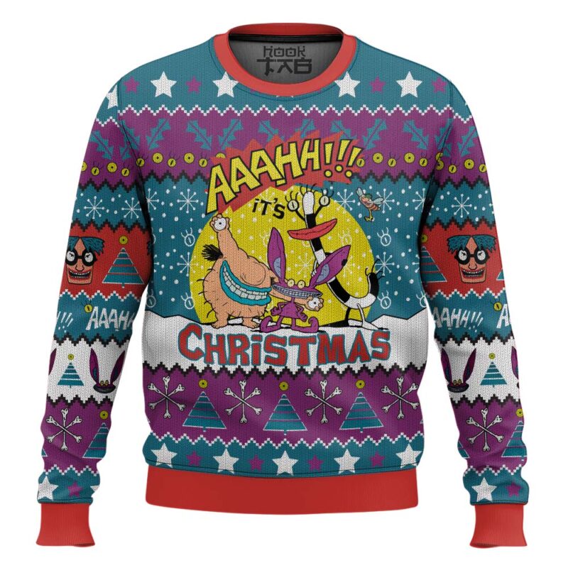 Hooktab It's Christmas Aaahh!!! Real Monsters Ugly Christmas Sweater