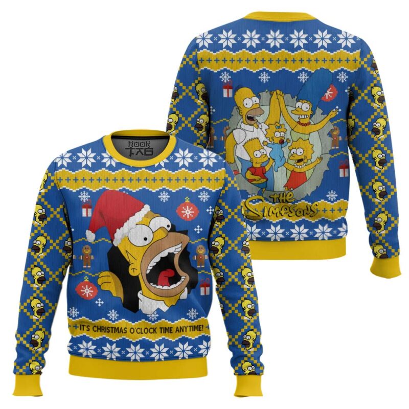 Hooktab It’s Christmas O’clock Time Anytime Homer Simpson Ugly Christmas Sweater Hooktab It’s Christmas O’clock Time Anytime Homer Simpson Ugly Christmas Sweater