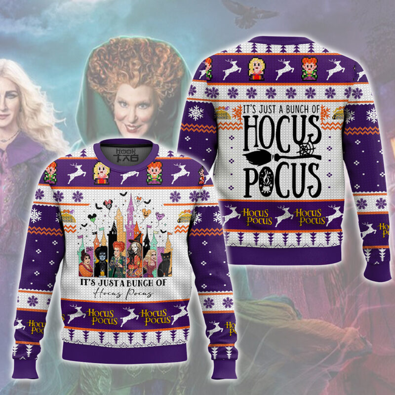 Hooktab It's Just A Bunch Of Hocus Pocus Ugly Christmas Sweater Hooktab It's Just A Bunch Of Hocus Pocus Ugly Christmas Sweater