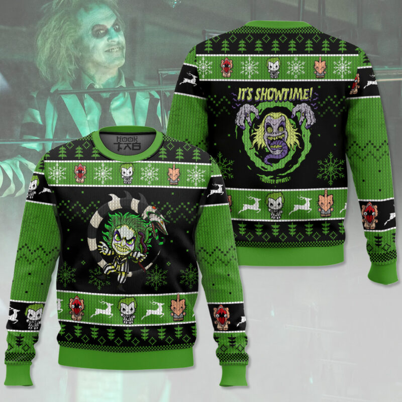 Hooktab I'ts Showtime Beetlejuice Ugly Christmas Sweater Hooktab I'ts Showtime Beetlejuice Ugly Christmas Sweater