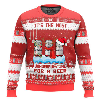 Hooktab It's The Most Wonderful Time For A Budweiser Ugly Christmas Sweater