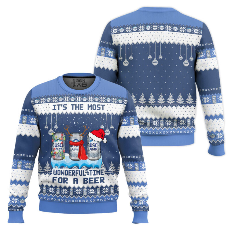 Hooktab It's The Most Wonderful Time For A Busch Light Ugly Christmas Sweater Hooktab It's The Most Wonderful Time For A Busch Light Ugly Christmas Sweater