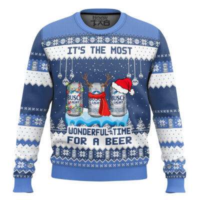 Hooktab It's The Most Wonderful Time For A Busch Light Ugly Christmas Sweater