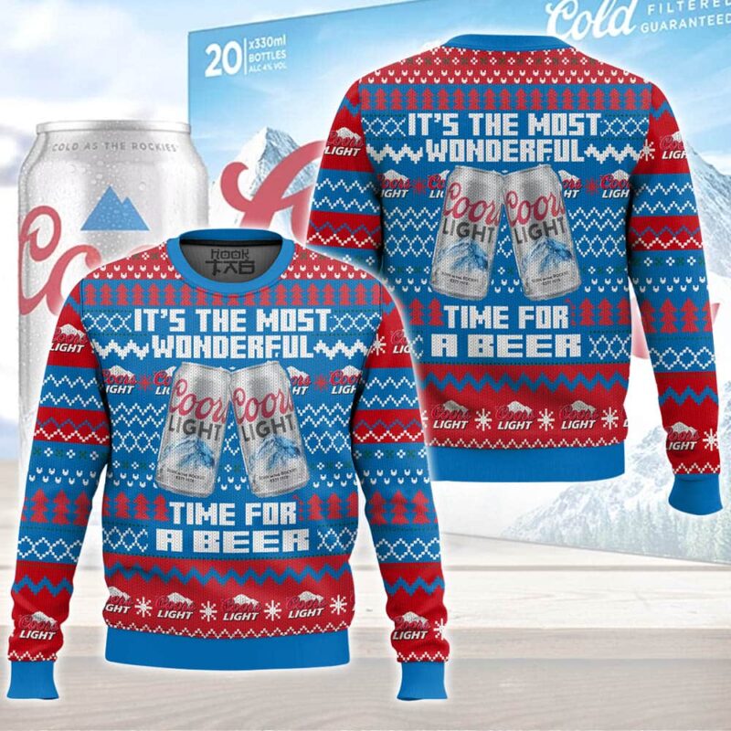 Hooktab It's The Most Wonderful Time For A Coors Light Beer Ugly Christmas Sweater Hooktab It's The Most Wonderful Time For A Coors Light Beer Ugly Christmas Sweater