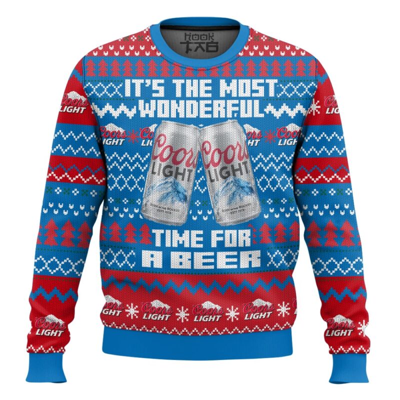Hooktab It's The Most Wonderful Time For A Coors Light Beer Ugly Christmas Sweater Hooktab It's The Most Wonderful Time For A Coors Light Beer Ugly Christmas Sweater