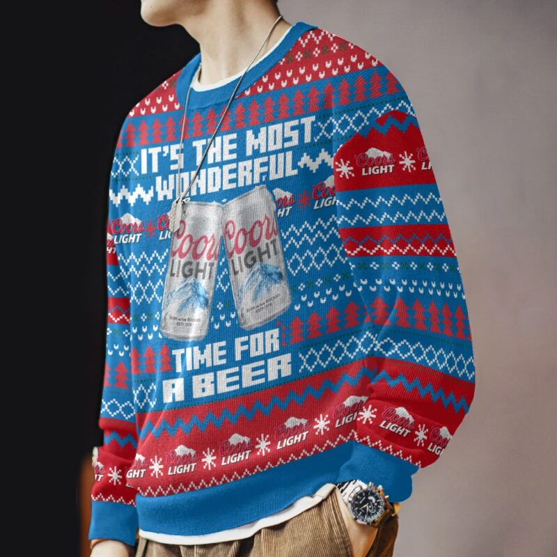 Hooktab It's The Most Wonderful Time For A Coors Light Beer Ugly Christmas Sweater Hooktab It's The Most Wonderful Time For A Coors Light Beer Ugly Christmas Sweater
