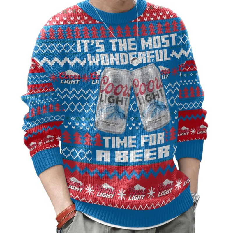 Hooktab It's The Most Wonderful Time For A Coors Light Beer Ugly Christmas Sweater Hooktab It's The Most Wonderful Time For A Coors Light Beer Ugly Christmas Sweater