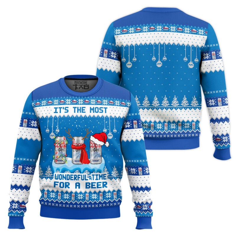 Hooktab It's The Most Wonderful Time For A Coors Light Ugly Christmas Sweater Hooktab It's The Most Wonderful Time For A Coors Light Ugly Christmas Sweater