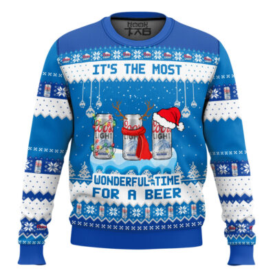 Hooktab It's The Most Wonderful Time For A Coors Light Ugly Christmas Sweater