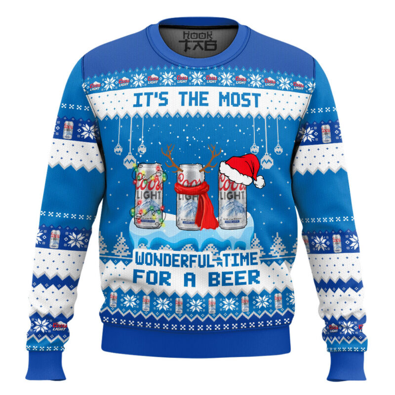 Hooktab It's The Most Wonderful Time For A Coors Light Ugly Christmas Sweater