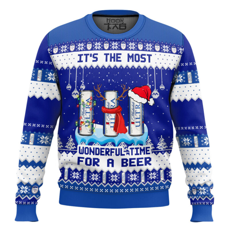 Hooktab It's The Most Wonderful Time For A Michelob Ultra Ugly Christmas Sweater