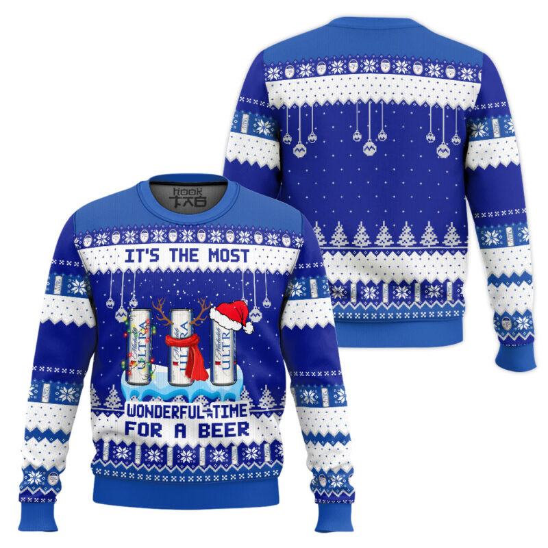 Hooktab It's The Most Wonderful Time For A Michelob Ultra Ugly Christmas Sweater Hooktab It's The Most Wonderful Time For A Michelob Ultra Ugly Christmas Sweater