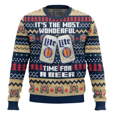 Hooktab It's The Most Wonderful Time For A Miller Lite Ugly Christmas Sweater