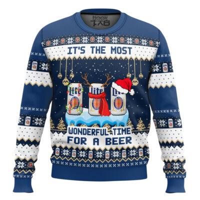 Hooktab It's The Most Wonderful Time For A Miller Lite Ugly Christmas Sweater