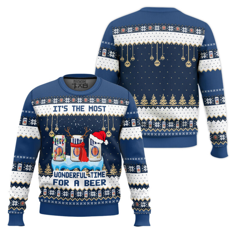 Hooktab It's The Most Wonderful Time For A Miller Lite Ugly Christmas Sweater Hooktab It's The Most Wonderful Time For A Miller Lite Ugly Christmas Sweater
