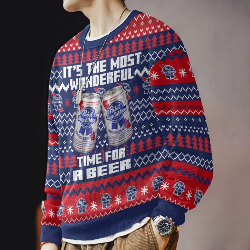 Hooktab It's The Most Wonderful Time For A Pabst Blue Ribbon Ugly Christmas Sweater Hooktab It's The Most Wonderful Time For A Pabst Blue Ribbon Ugly Christmas Sweater