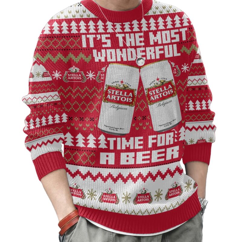 Hooktab It's The Most Wonderful Time For A Stella Artois Ugly Christmas Sweater Hooktab It's The Most Wonderful Time For A Stella Artois Ugly Christmas Sweater