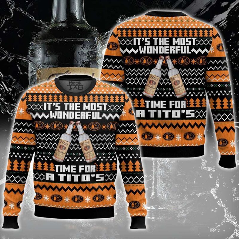 Hooktab It's The Most Wonderful Time For A Tito's Ugly Christmas Sweater Hooktab It's The Most Wonderful Time For A Tito's Ugly Christmas Sweater