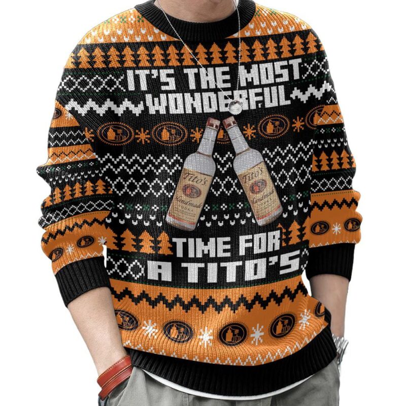 Hooktab It's The Most Wonderful Time For A Tito's Ugly Christmas Sweater Hooktab It's The Most Wonderful Time For A Tito's Ugly Christmas Sweater