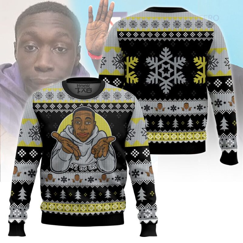 Hooktab It's Too Easy Khaby Lame Ugly Christmas Sweater Hooktab It's Too Easy Khaby Lame Ugly Christmas Sweater